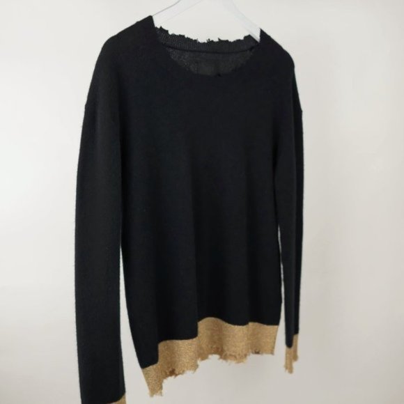 RtA Charlotte Black and Gold Knit Cashmere Sweater - Picture 3 of 8